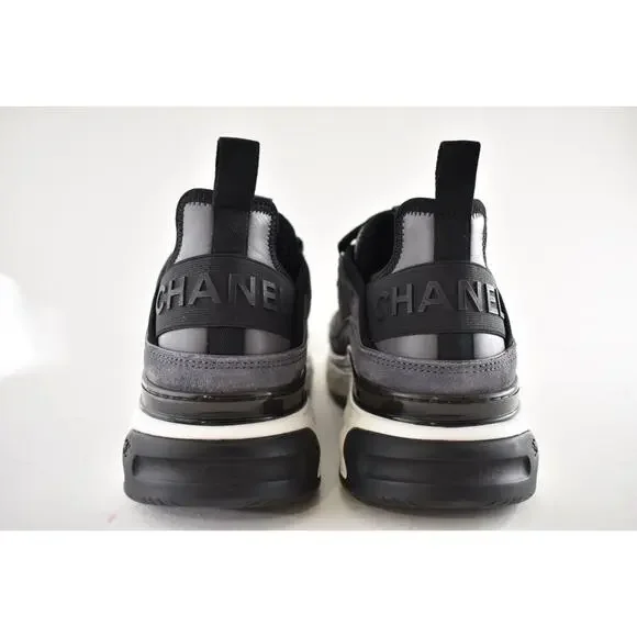 Chanel 23K Grey Suede Black White CC Logo Lace Up Low Top Trainer Sneaker 39.5 - Picture 12 of 15